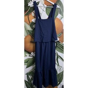 J Jill Medium Strappy Knit Dress Ruffled Hem Nay Blue